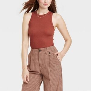🌻 A New Day Slim Fit Ribbed Rust Colored Tank Top Size XL